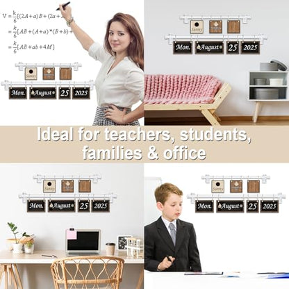 96 Cards Classroom Bulletin Board Decorations Set for Teachers,Flip Calendar with Holder for Classroom,Adjustable Calendar,Preschool Elementary Home Decor Supplies（Wood Grain,Industrial Chic） - style: Industrial Chic