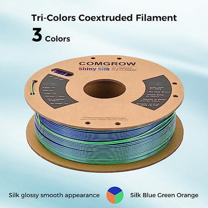 Comgrow Tri-Colors Silk PLA 3D Printer Filament - color: Blue & Green & Orange