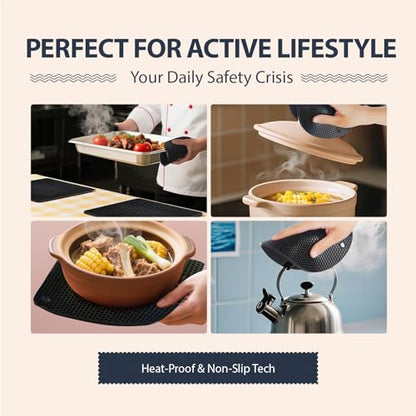 4 Pack Silicone Pot Holders & Hot Pads - Heat Resistant Non-Slip Mats for Kitchen Countertops, Trivets for Hot Dishes, Dishwasher Safe & BPA-Free (Black) - color: Black