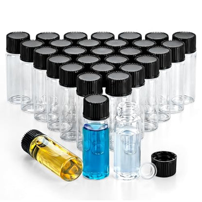 RAINFLOW 30PCS 4ml Small Glass Vials - Clear Sample Bottles with Screw Caps