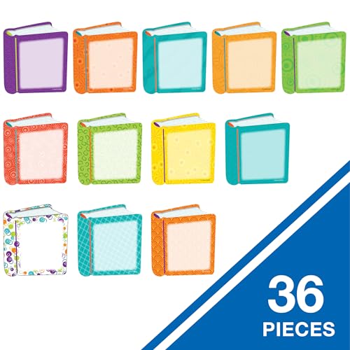 Carson Dellosa 36-Piece Book Cutouts, Colorful Cardstock Library Decor for Back to School, Bulletin Board, Posterboard, Name Tags, Labels, and Classroom Decorations - size: Regular, style: Books