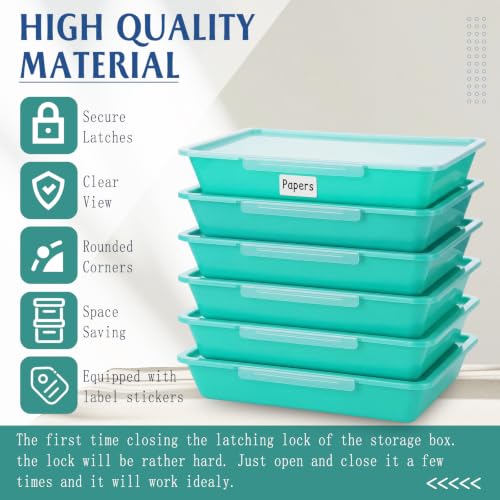 Tinlade 6 Pcs Classroom Paper Storage Bins with Lids, 13x10, Teal - color: Teal