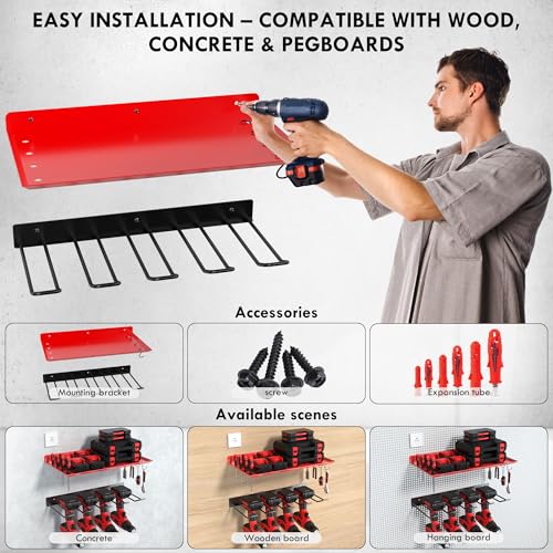 KSVO Wall Mount Power Tool Organizer, Heavy Duty Drill Rack, Red