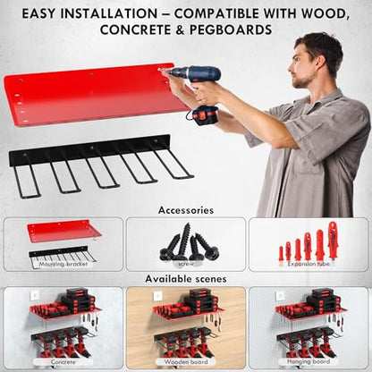 KSVO Wall Mount Power Tool Organizer, Heavy Duty Drill Rack, Red