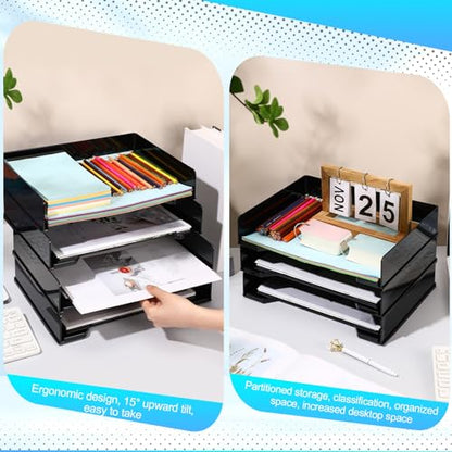 DoubleFill 4 Pcs Stackable Letter Tray Plastic Paper Tray, Black - color: Black