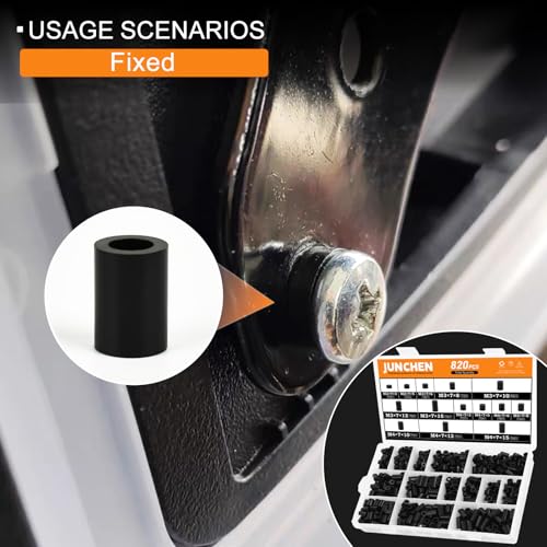 820pcs Black Nylon Spacers, 14 Sizes Plastic Spacer Assortment Kit, Electrical Outlet Screw Spacers Unthreaded for Electrical Screws, Switch and Receptacle Od7mm Id3/4mm Length 3/5/ 6/8/ 10/12/ 15mm