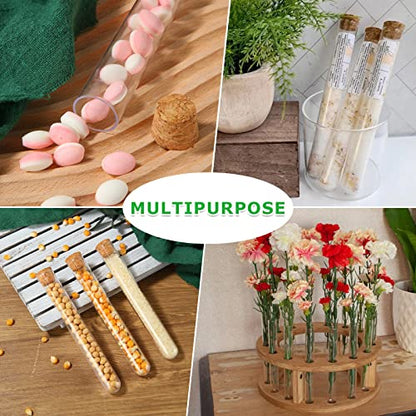 Plastic Test Tubes with Cork Stoppers, 60 PCS Clear 35 mL Test Tube Set, 0.8 x 5.9 in Round Bottom Tubes for Bath Salt, Candy, Beads, Powder, Party Favors and Lab Storage