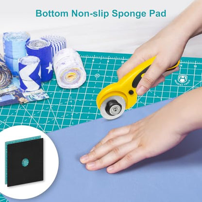 Headley Tools 17"x17" Rotating Cutting Mat, Self Healing Mat with 360-Degree Rotation & Anti-Slip Base, Sewing Board Cutting Mat Perfect for Fabric Quilting Leather Hobby Project, Turquoise - color: Turquoise, size: 17"L x 17"W