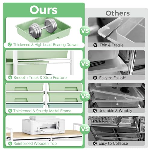 TOOLF 12 Drawers Rolling Storage Cart with Wooden Top for Classroom,Green - color: Green