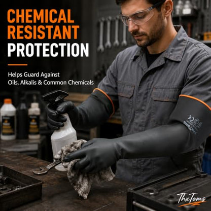 ThxToms Chemical Resistant Gloves, 28 Mil Heavy Duty Latex, 18 Inch, 1 Pair - color: Black 18 Inch