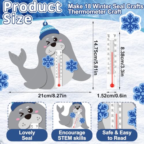 Mootycapa 18 Sets Winter Seal Crafts with Glass Thermometers Bulk - style: Seal