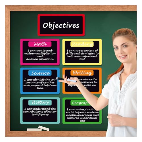 Inkspire 7 Pack Magnetic Write & Wipe Paper Organization Chart,Pen Dry Erase Objectives Labels Learning Magnets for Classroom Organization Teacher Student Teaching Supplies(Blackboard Theme) - style: Chalkboard Bright