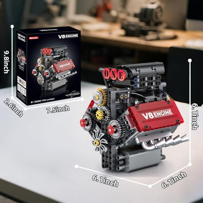 WINGIFT V8 Engine Building Set,V8 Engine Model kit that Run,Build Your Own STEM Mini V8 Model Engine Kit with Battery and Motor,8-Cylinder Car Engine Building Engineering Toys for Kids Adults(478PCS)