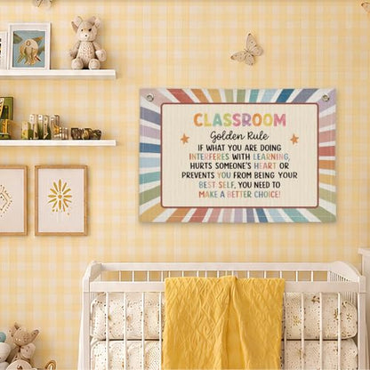 Rainbow Classroom Golden Rule Decor Canvas Wall Hanging Banner - color: 02-Classroom Golden Rule - Retro Rainbow