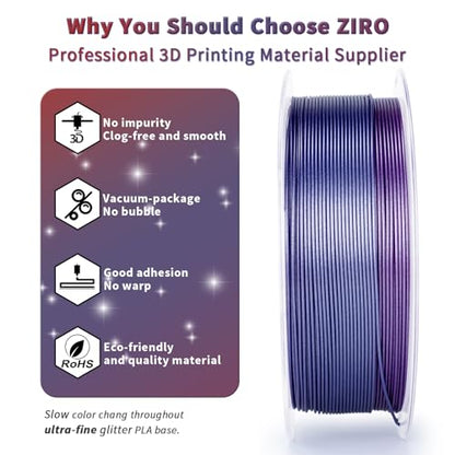 ZIRO Slow Color Gradient 1.75mm PLA, Fit Most 3D Printer, Stardust Sparkle - color: Stardust Sparkle