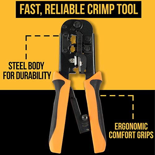 InstallerParts Professional Network Tool Kit 15 In 1 - RJ45 Crimper Tool Cat 5 Cat6 Cable Tester, Gauge Wire Stripper Cutting Twisting Tool, Ethernet Punch Down Tool, Screwdriver, Knife