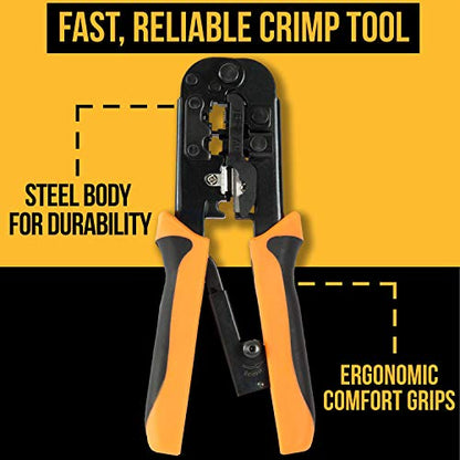 InstallerParts Professional Network Tool Kit 15 In 1 - RJ45 Crimper Tool Cat 5 Cat6 Cable Tester, Gauge Wire Stripper Cutting Twisting Tool, Ethernet Punch Down Tool, Screwdriver, Knife