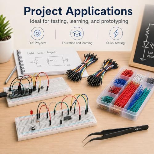 4 Breadboard Kit 970 Jumper Wires with Tweezers for Electronics Projects