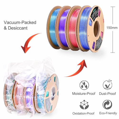 OVV3D 3D Printer Filament Bundle, PLA Filament 1.75mm+ /- 0.02mm, 4 Pack of Dual Color & Tri Color PLA Filament Coextrusion Silk PLA, Rainbow PLA Filament 3D Printing Filament, 4 Spool X 200g - color: 4 Pack Tri-color & Dual-color