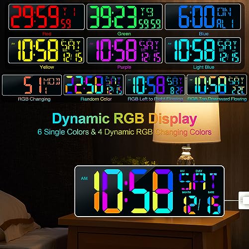 17.2" Large Digital Wall Clock 10 RGB Colors 9 Group Timer Remote Control - color: White Shell&rgb