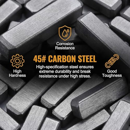 140PCS Car Round Ended Feather Key, 15 Sizes Drive Parallel Shaft Square Stock Key Set, Shaft Feather Keyway Crankshaft Assortment Kit for Flywheel Key Pulley Fasteners, Universal Fit - size: 140PCS/Round Ended