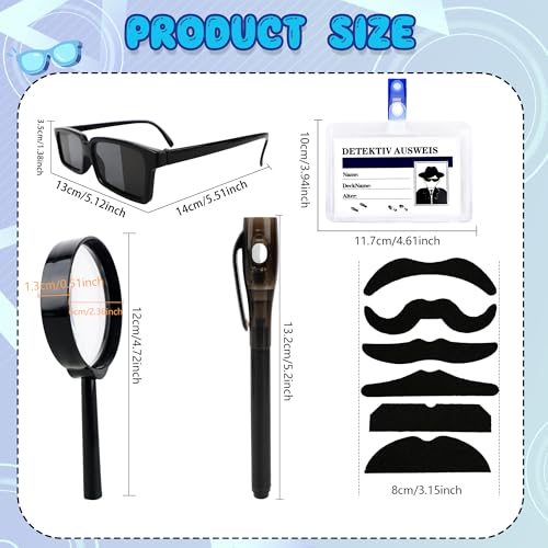 60 Pcs Spy Detective Party Favors Set Spy Kit Detective Glasses Magnifying Glass Pass Card Invisible Ink Pen Fake Mustache Sticker treat Bags Stuffers Escape Room Birthday Party Decorations