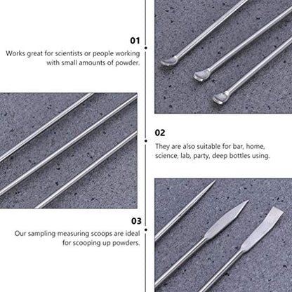 Hemobllo 6-Pack Stainless Steel Reagent Sampling Spoons Spatula Set for Deep Bottle Sampling Powder Scooping Mixing Chemistry Lab and Kitchen Use