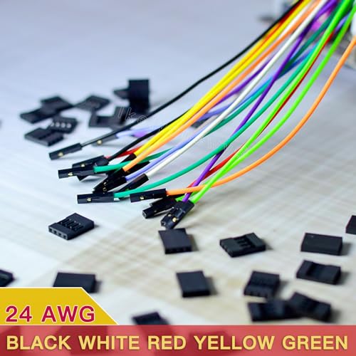 Breadboard Jumper Dupont Wires 24Awg Kabel 5 Colors 1Pin 2.54Mm Male to Female Double-End Tinning Connector Cable (Red, Black, White, Yellow, Green, 20 Each)