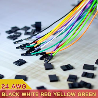 Breadboard Jumper Dupont Wires 24Awg Kabel 5 Colors 1Pin 2.54Mm Male to Female Double-End Tinning Connector Cable (Red, Black, White, Yellow, Green, 20 Each)