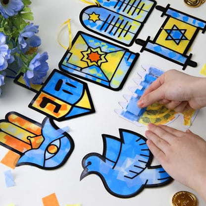 Eersida 32 Pcs Hanukkah Suncatchers Craft Kits, Chanukah DIY Ornaments - style: Hanukkah