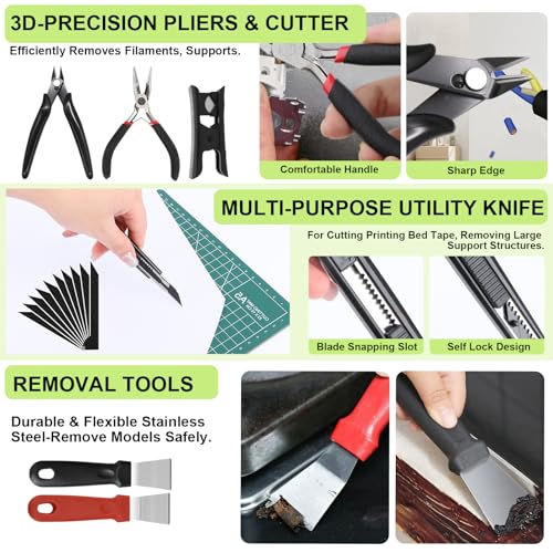 176 PCS 3D Printing Tool Kit, 3D Printing Accessories with Nozzle Cleaning Kit, Deburring Tool, Digital Caliper, Smoothing Tools, 3D Printer Tools for Model Measuring Removing Finishing 3D Print - color: 176PCS