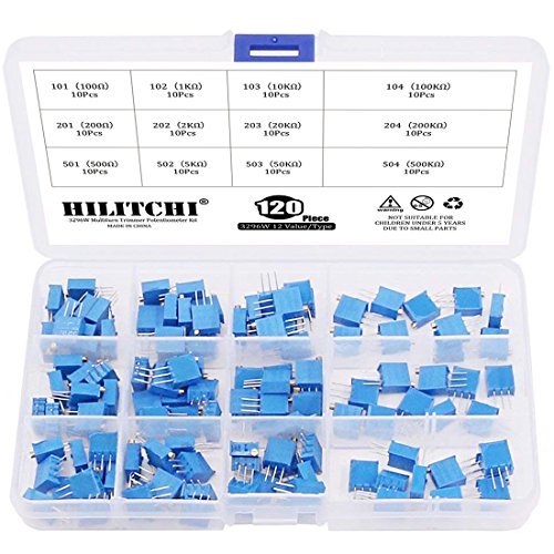 Hilitchi 120-Pcs [100 to 500K] ohm 3296W Multiturn Trimmer Potentiometer Assortment Kit - [12 Value]