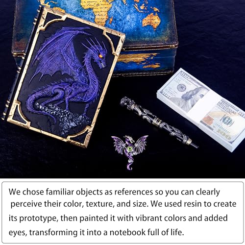 Handmade Flying Dragon Embossed Journal,Resin Engraving Notebook,Lined Paper,Hardcover Travel Notepad for Writing,Sketchbook,Collection,Gift,Decoration Diary for Man Woman A5 Size (Purple with Brooch) - color: Purple with Brooch