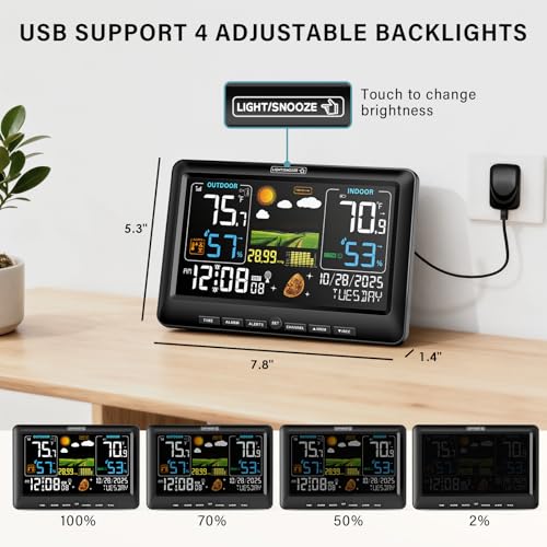 BluSon Weather Station Wireless Indoor Outdoor Thermometer with 3 Sensors - color: Deep black