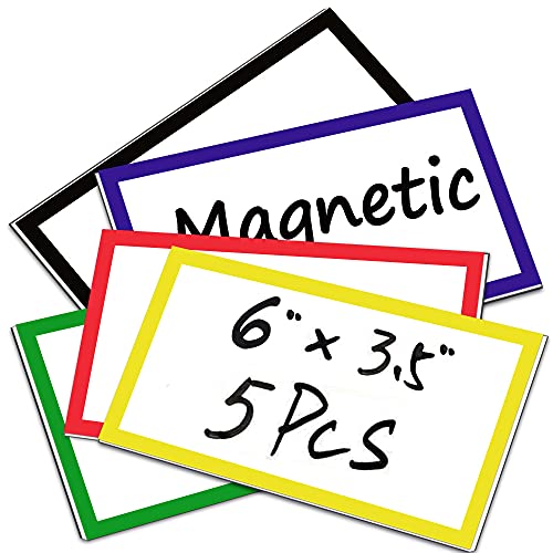 Magnetic Dry Erase Labels Ultra-Large 6x3.5Inch, 5Pcs Thick Dry Erase Magnets Rewritable Magnetic Labels Blank, Big Reusable Cards Sticky Signs Labels for Whiteboards Locker Classroom - size: Ultra-Large - 6x3.5" - 5Pcs Rectangle