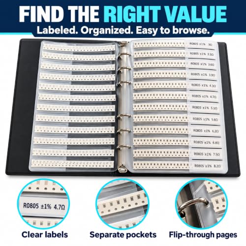 SMD Component Assortment Kit, 7,350 Pieces, 0805 Resistor Capacitor Book