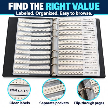 SMD Component Assortment Kit, 7,350 Pieces, 0805 Resistor Capacitor Book