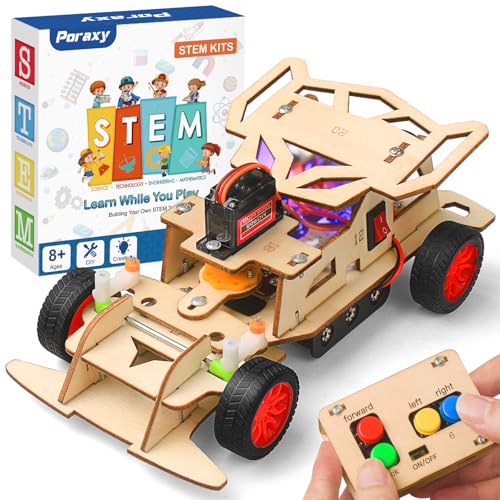 Poraxy STEM Kits for Kids 8-10, STEM Toys for Boys Ages 8-13, Remote Control Car, Wooden 3D Puzzles Science Kits 8-12 Projects Building Model, Birthday Gifts for 9 11 14 Year Old Teen Boys Girls