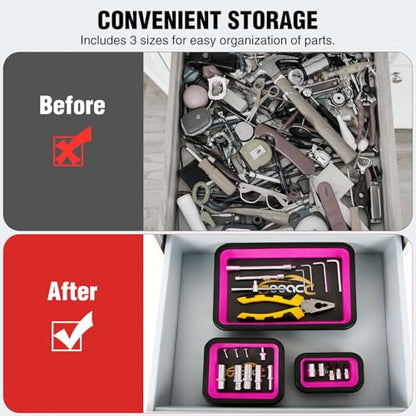 GOOACC 3 Sizes Collapsible Magnetic Parts Tray Set Pink - color: Pink