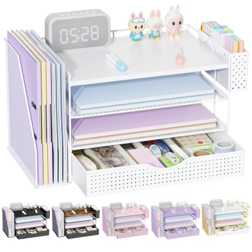 Wood Desk Organizers and Accessories with File Holder & Catalog Racks - color: White
