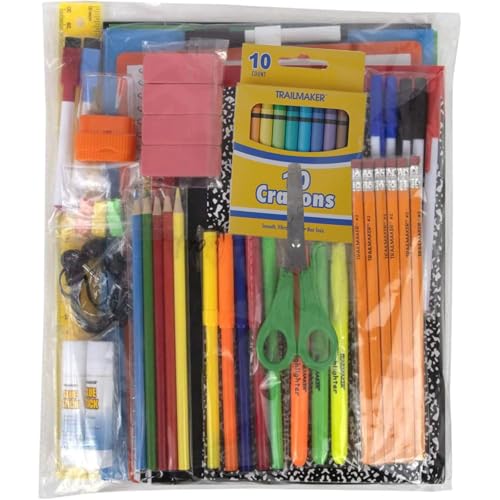 Trail maker Back to School Supplies 60 Piece Bundle Kit for Girls, Boys, Kids, Back to School Supply Box Set Includes Notebooks, Folders, Composition Book, Headphones, Ruler, and More