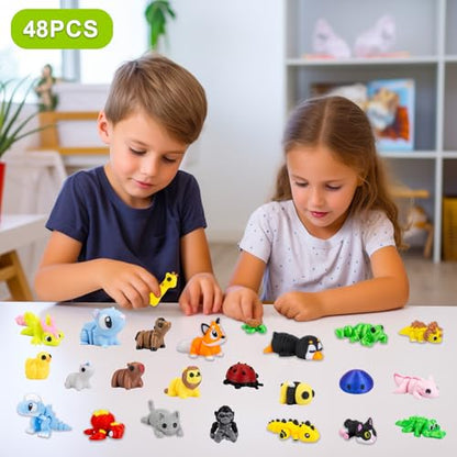 48 PCS Mini 3D Printed Animals Small Pack, Articulated 3D Animal Fidget Toys, Small 3D Printed Animal Figures for Party Favors, Goodie Bags and Classroom Activities - color: Brown