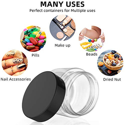Patelai 4 Pcs Plastic Jars with Lids, Black, 2 oz, Wide Mouth - color: Black, size: 2 oz