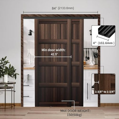 Heavy Duty Bypass Sliding Closet Door Track Hardware 84", 7 FT Aluminium Pocket Door Track Rail Set, Smoothly and Quietly, for 2 Door System,Black - size: XC40 84"-B