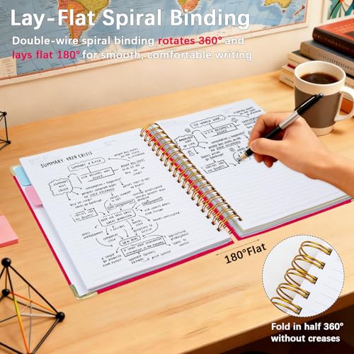 Hardcover Spiral Notebook with Tabs & Dividers, 8"x10" 5 Subject - color: Rose Red, size: 8''x 10''