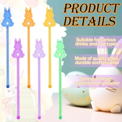 Qinyoung 12 Pcs Easter Glass Drink Stirrers 7 Inch Swizzle Sticks for Cocktails Coffee Reusable Rabbit Beverage Stir Sticks for Easter Party Coffee Bar Kitchen Bar Weddings - style: Rabbit