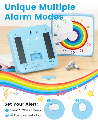 Classroom Timer with 5 Musical Melody Alarms, Large Visual Timer for Teachers, Magnetic & Rainbow Pattern Ideal for Classroom Use & Kids, 8 Inches