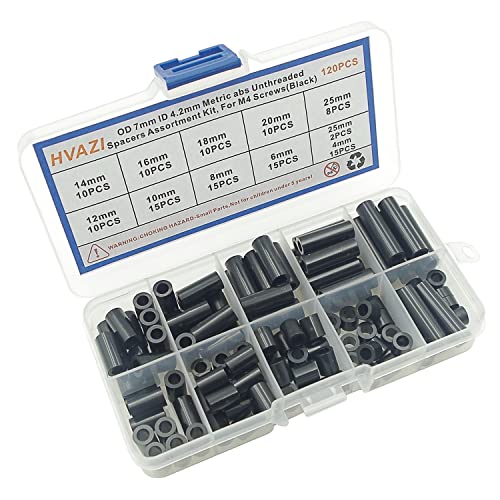 OD 7mm ID 4.2mm Black ABS Unthreaded Round Spacers for M4 Screw Kit - size: OD 7mm ID 4.2mm