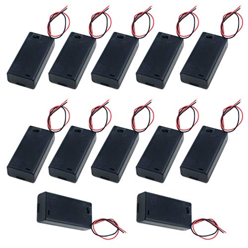 Semetall 12 Pcs 2x1.5V AA Battery Holder Case w On/Off Switch Wire Leads - size: 2 X 1.5V AA-12 PCS