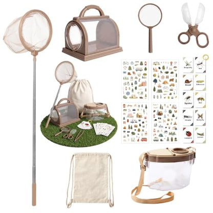 9 Pcs Bug Catcher for Kids, Outdoor Kids Explorer Kit with Magnifying Glass Butterfly Backpack & 6 Bug Catching Accessories, Outdoor Explorer Kit Nature Exploration Toys STEM Gift for Boys Girls 3-12